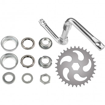 Шатун односоставный 102 мм звезда 32 зуба с деталями каретки, хромированные Шатун односоставный 102 мм звезда 32 зуба с деталями каретки, хромированные